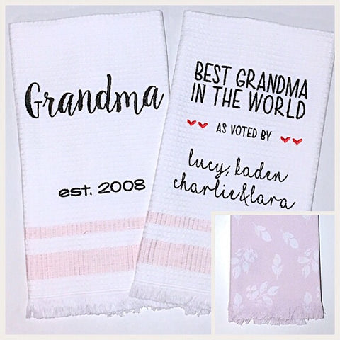 Grandma 2-pack of Tea Towels in Pale Pink Leaves