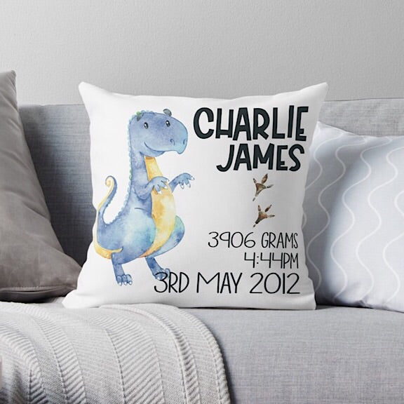 Trex Birth Announcement Cushion