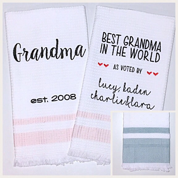 Grandma 2-pack of Tea Towels with Aqua Edge