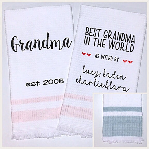 Grandma 2-pack of Tea Towels with Aqua Edge