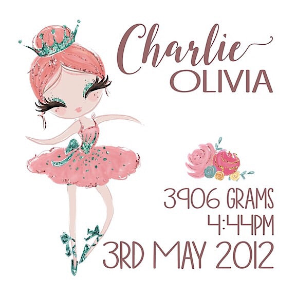 Pink Ballerina Birth Announcement Cushion