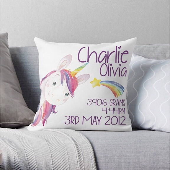 Peeking Unicorn Birth Announcement Cushion