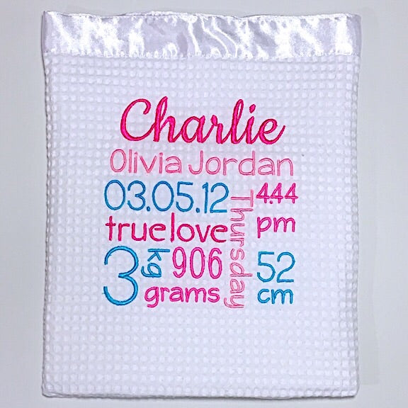 Embroidered Birth Details Blankets