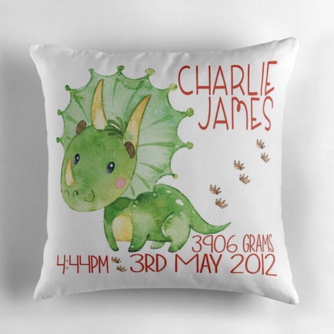 Triceratops Birth Announcement Cushion