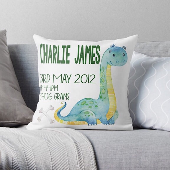 Brachiosaurus Birth Announcement Cushion