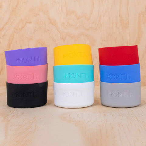 Montiico Silicon Bumpers for Mega Drink Bottles in a rainbow of colours