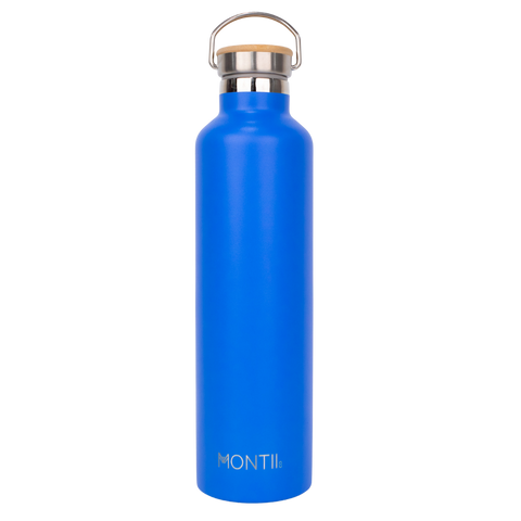 Montiico Mega Drink Bottle in the colour blueberry blue with bamboo screw top lid