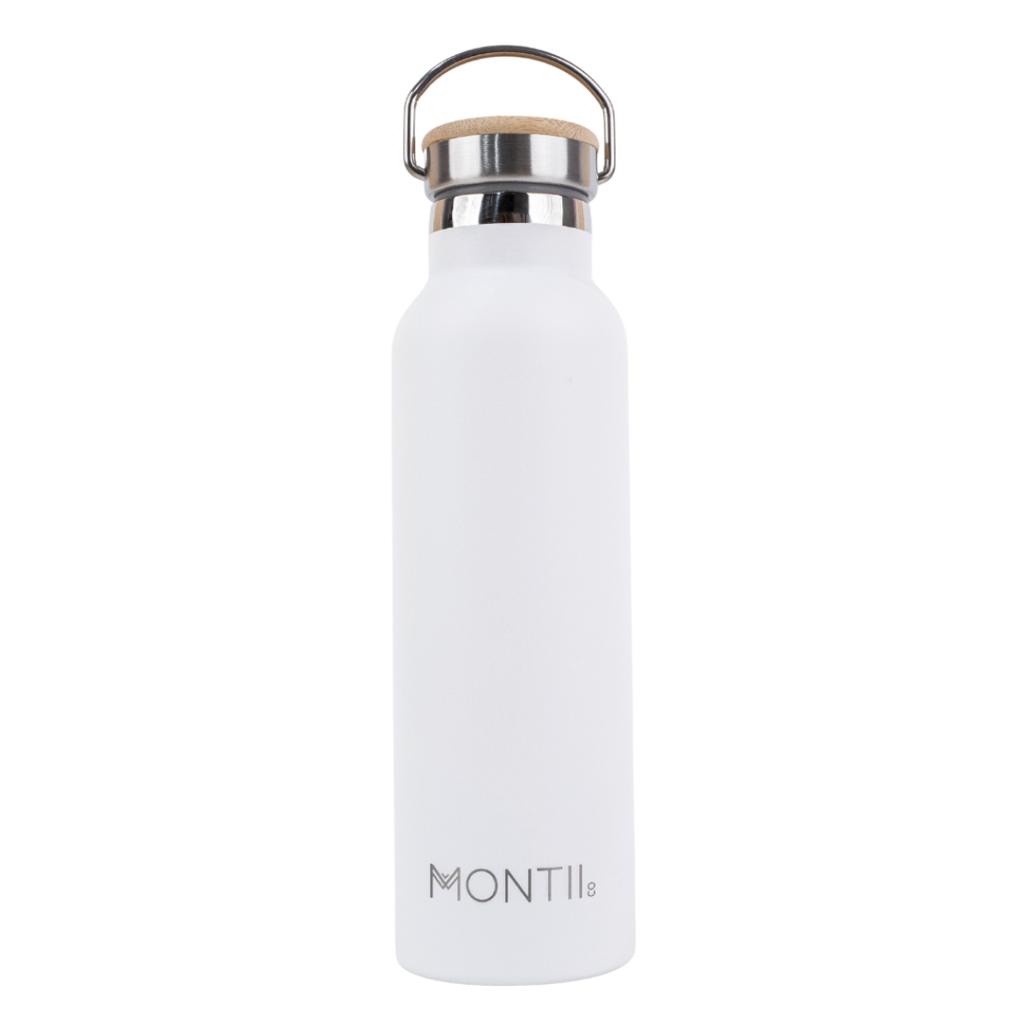 Montiico Original Drink Bottle in the colour white chalk with bamboo screw top lid