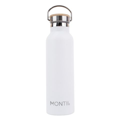 Montiico Original Drink Bottle in the colour white chalk with bamboo screw top lid
