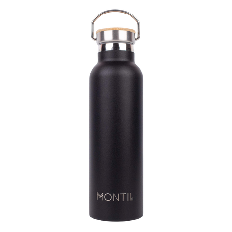 Montiico Original Drink Bottle in the colour black coal with bamboo screw top lid