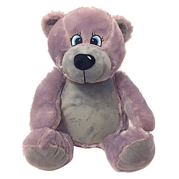 Grey bear plushie teddy with embroidered personalised you rock my world  message