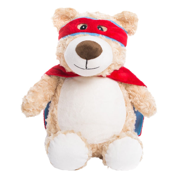 Red hero bear plushie teddy with embroidered personalised you rock my world  message